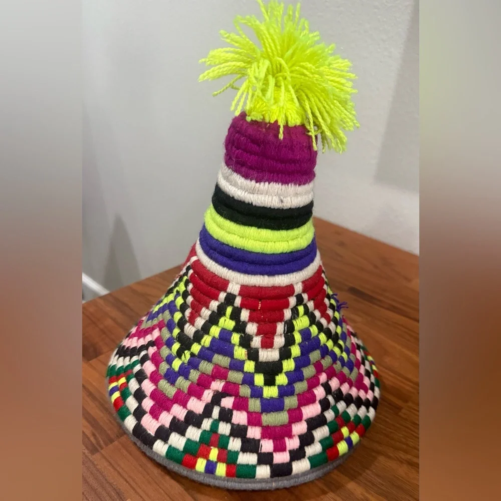 Vintage Multicolored Moroccan Berber Baskets with Bold Pattern.
